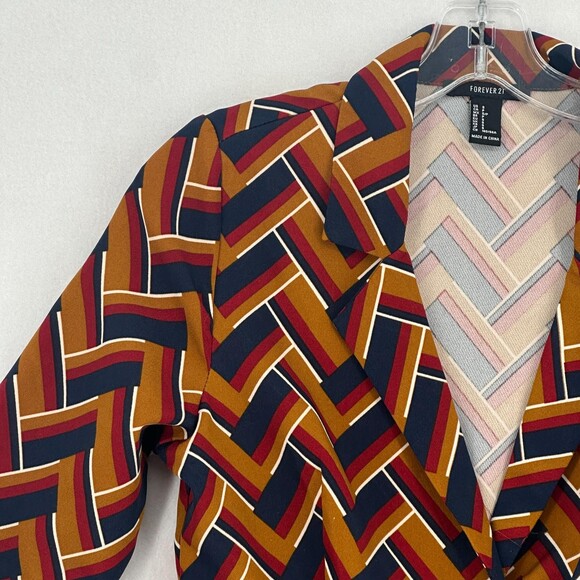 Forever 21 Romper Women Size S Multicolor Short Sleeve Geometric Tie Waist - Picture 4 of 15